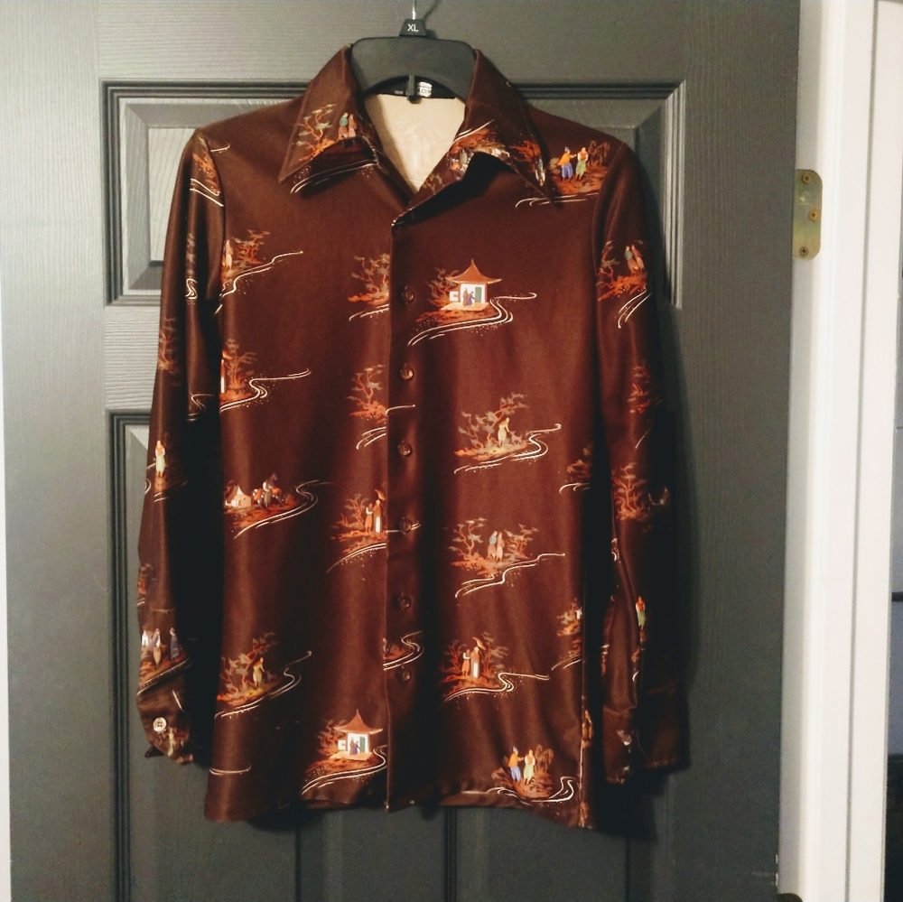 Southwestern Rancher Button Down Shirt Retro Asian All Over Print 70s Gorpcore S